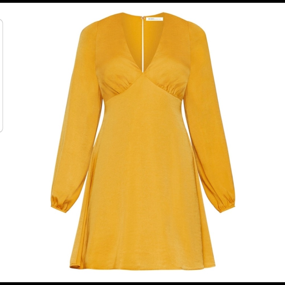 Brand NEW V-Neck Dress Sunflower Satin Mini Dress Long Sleeves .